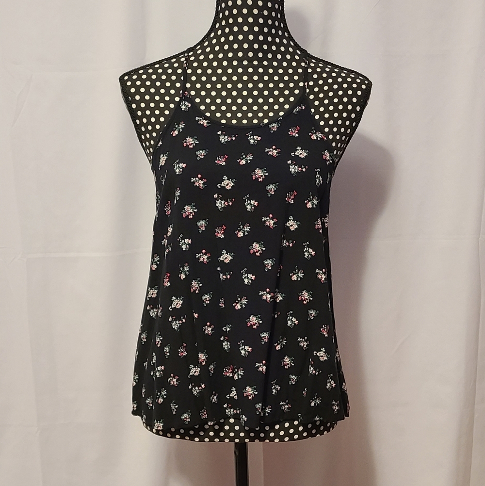 No Boundaries Black Floral Spaghetti Strap Tank Top
